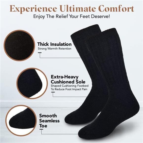 6 Pairs, Men's Merino Wool Thermal Winter Socks - Picture 3 of 6
